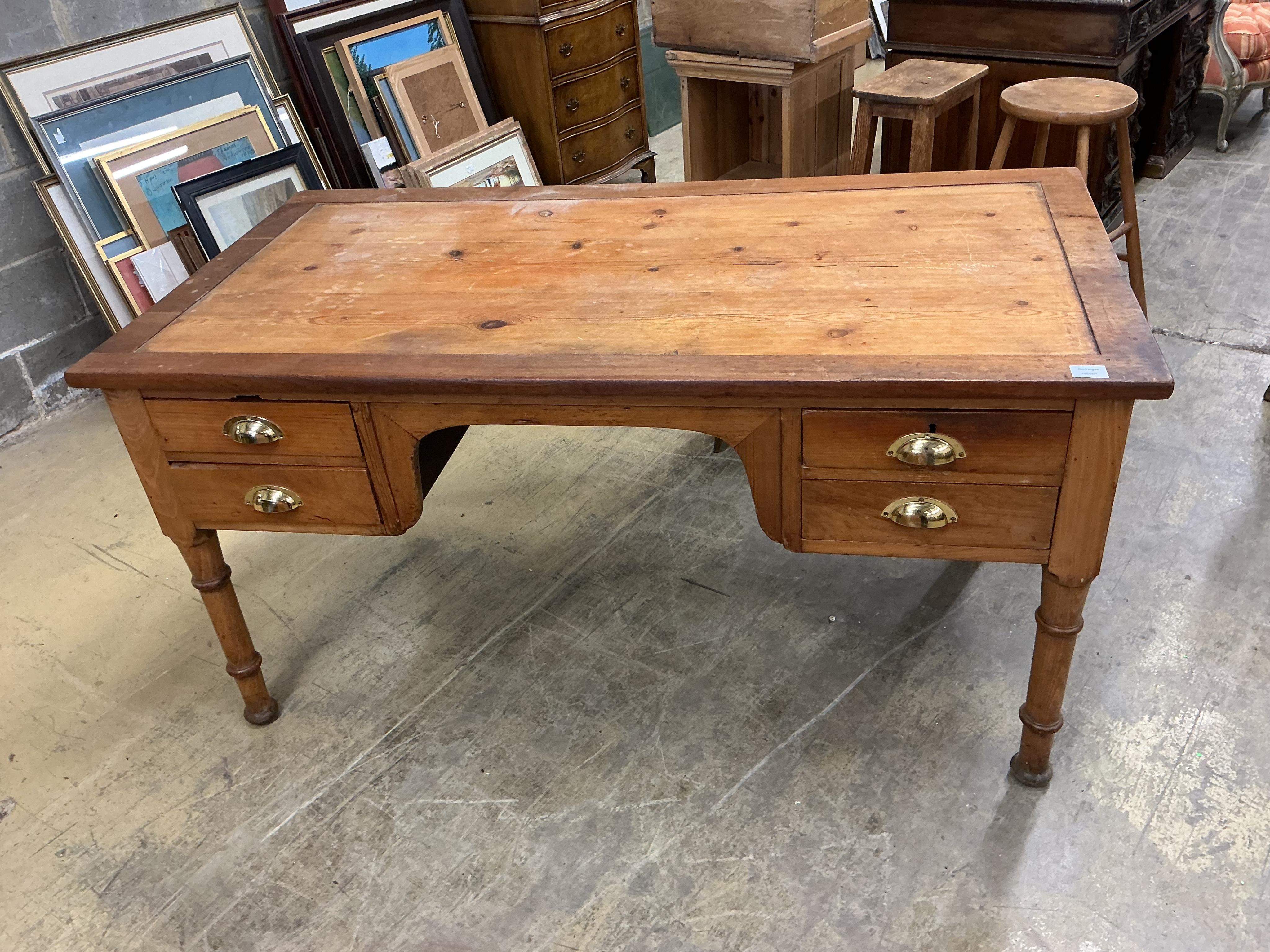 A Victorian walnut and pine kneehole desk, width 151cm, depth 79cm, height 76cm